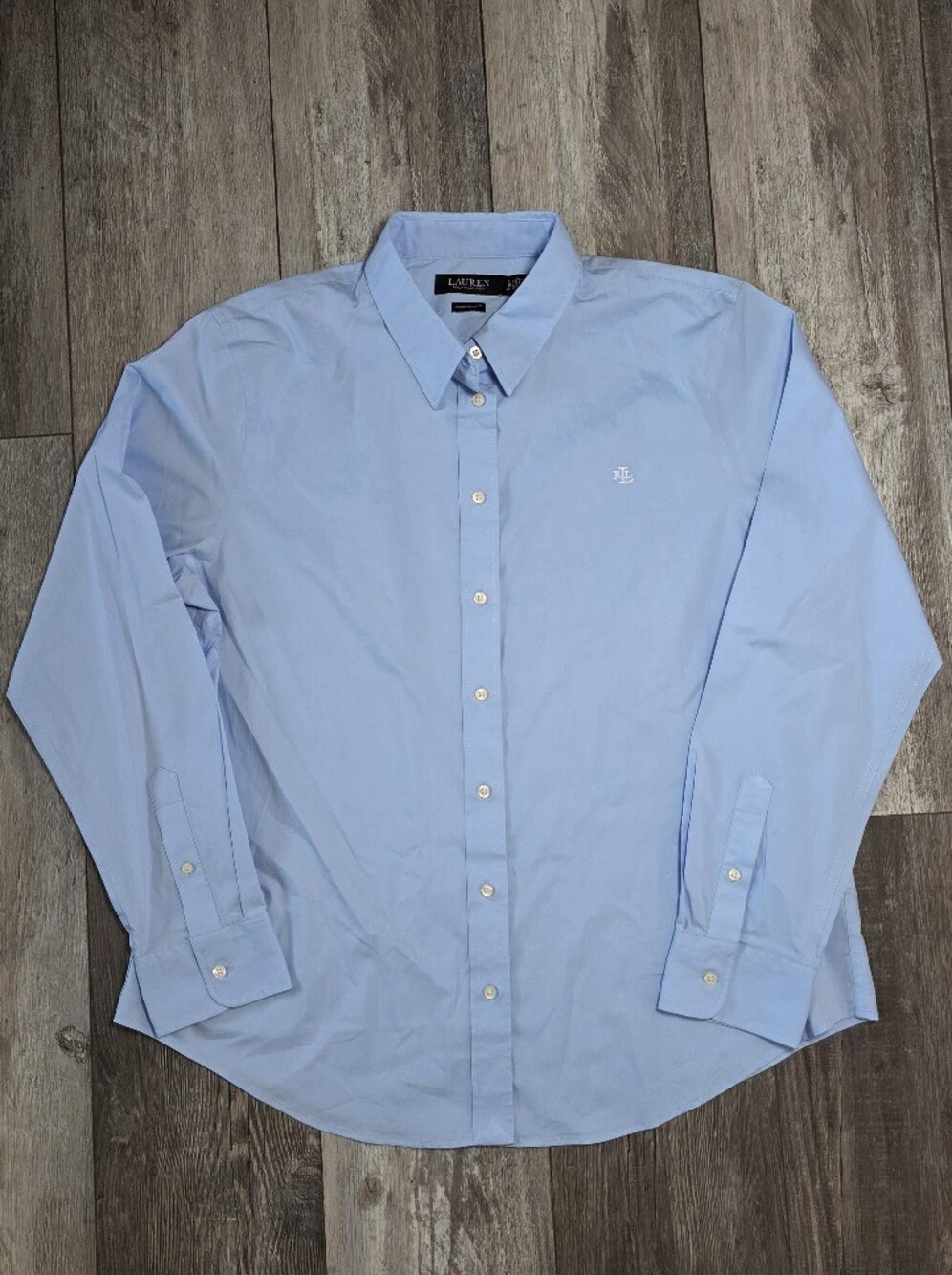 Lauren Ralph Lauren Womens Purepress Monogram Button-up Poplin Dress Shirt Sz XL - Picture 3 of 8